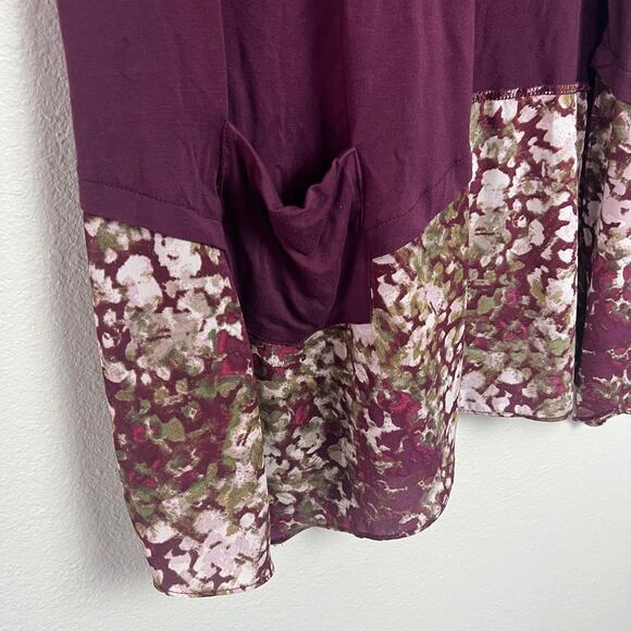 LOGO Lori Goldstein Women's Medium Plum Purple Long Open Front Printed Vest - Picture 4 of 5